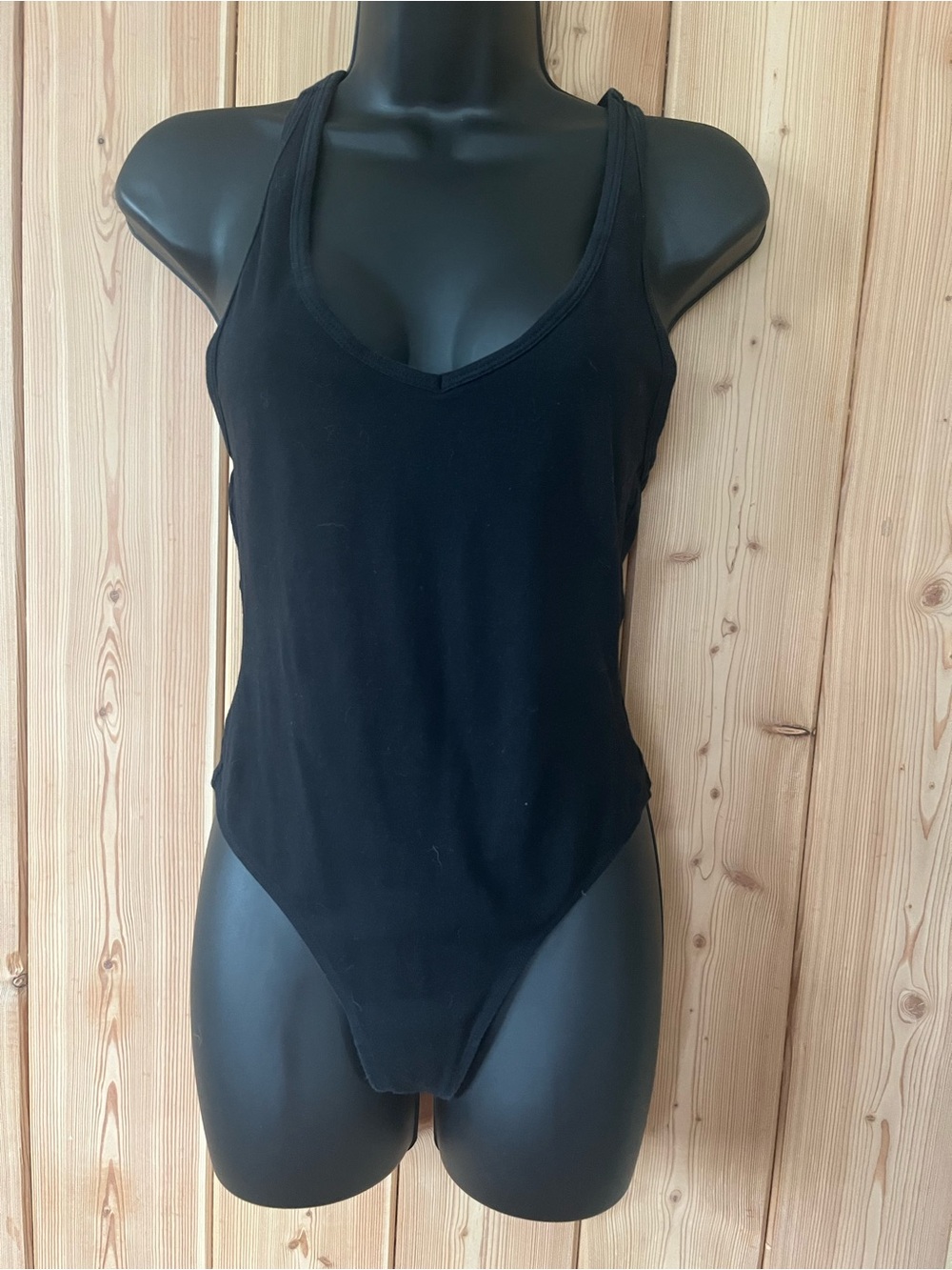TNA Black V-Neck Racerback Thong Bodysuit